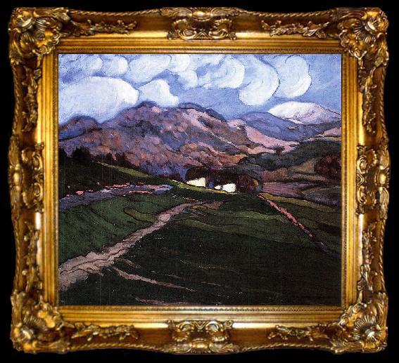 framed  Bela Ivanyi-Grunwald View of Nagybanya with Gutin, ta009-2